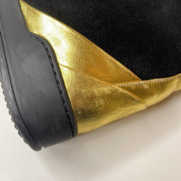 Balmain Black & Gold Lace Up High Top Sneakers 37 W 35 M Suede & Leather… - Picture 8 of 14